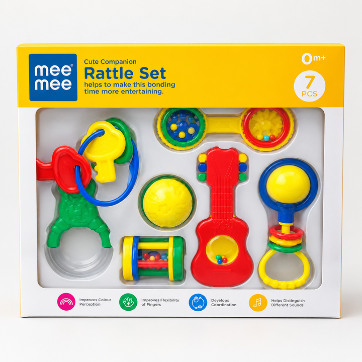 Mee Mee Cute Companion Rattle Set | 7-Piece Toy Set | Colourful Infant Development Toys