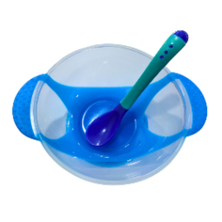 Zikku Baby Spill-Proof Silicone Suction Bowl Set with Temperature-Sensitive Spoon | Blue