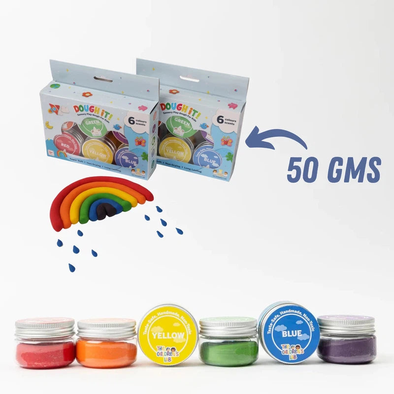 Rainbow Coloured Playdough | Taste safe, Non- Toxic, Non- Drying Clay Rainbow Playdough (6 shades) | Organic Playdough