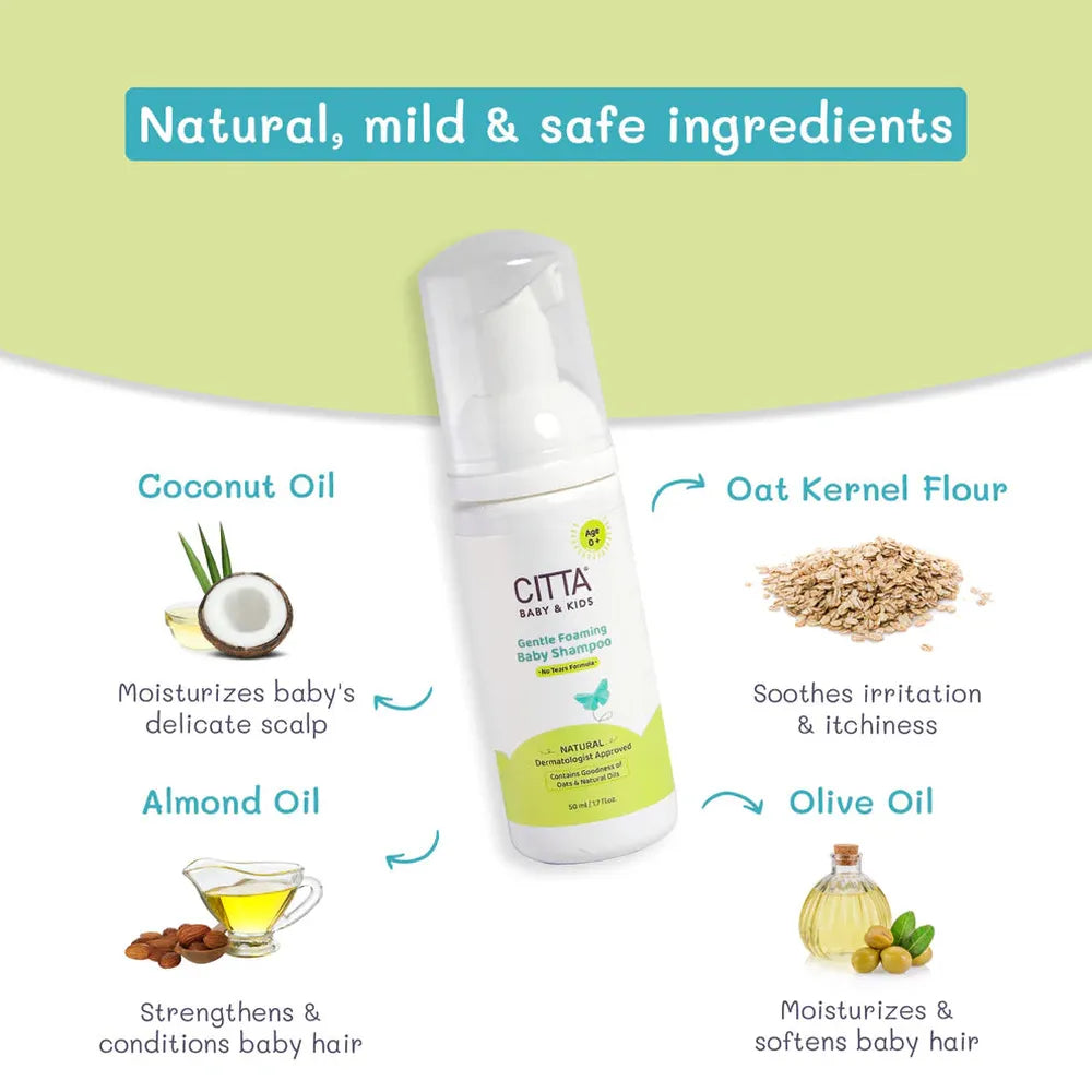 Citta Gentle Foaming Baby Shampoo - 50ml | Best for Delicate Scalp & Cradle Cap