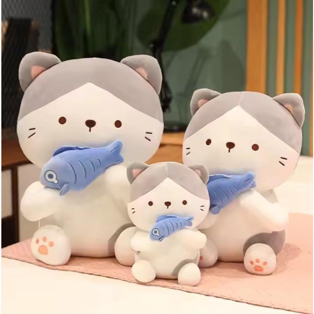 CuddleNest Adorable and Safe Fish Cat Plush Toy for Children - Grey