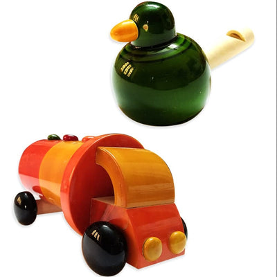 Handmade Non Toxic Channapatna Wooden Toy - Tanker and Green Whistle