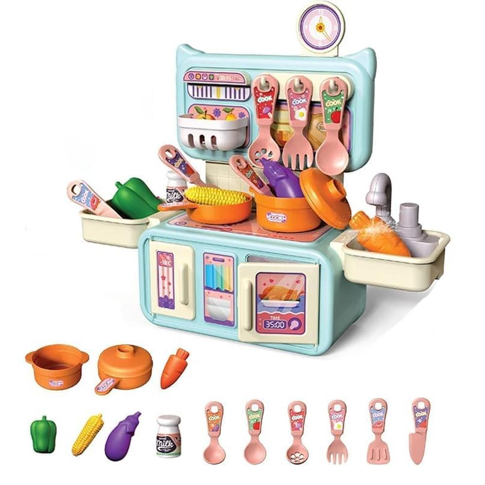 Annie Dream Kitchen Set | Pretend Play Toy Kitchen with Cooking Accessories, Sink & Storage Rack