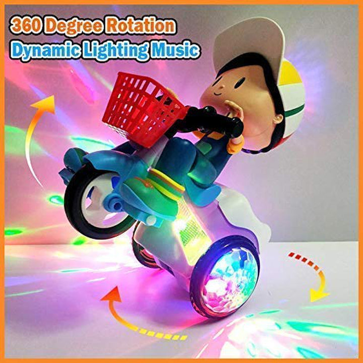 Battery Operated 360° Stunt Tricycle with Musical, 4D Flashing Light and Rotation Toy (Purple)