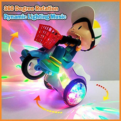 Battery Operated 360° Stunt Tricycle with Musical, 4D Flashing Light and Rotation Toy (Purple)