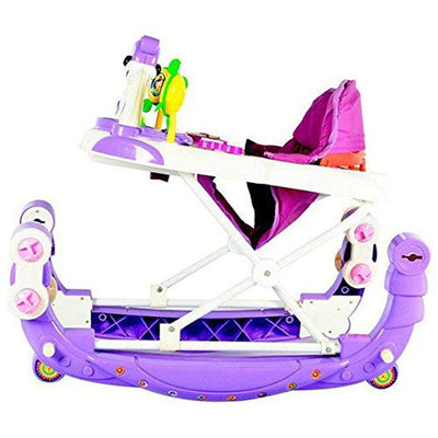 Baby Musical Rocker Cum Walker - Foldable & Height Adjustable (Purple & White)