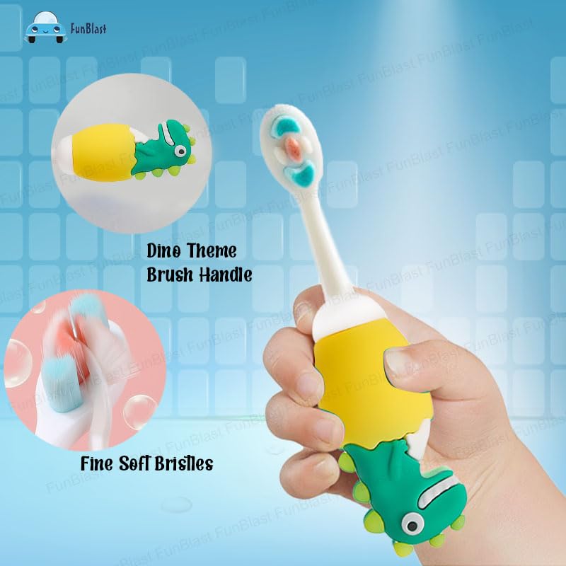 FunBlast Dinosaur Kids Toothbrush | Extra Soft Microfiber Bristle Animal Design Manual Toothbrush | Assorted Colour