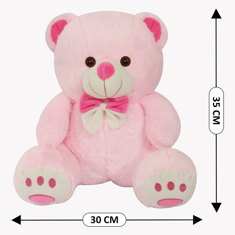 Plush Cute Sitting Teddy Bear Soft Toys with Neck Bow and Foot Print - Pink 35 cm