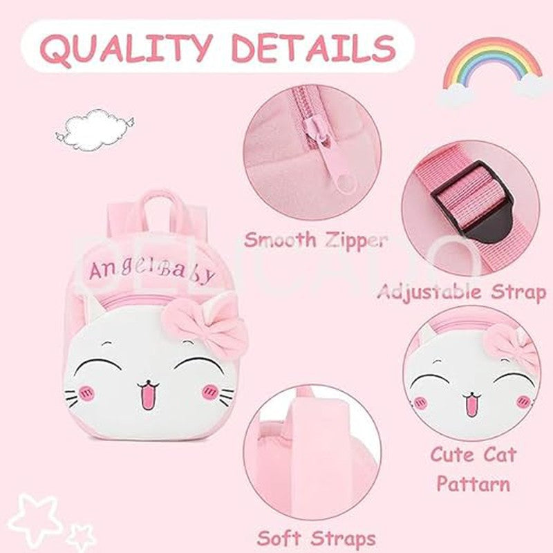 Premium Quality Soft Design Pink Angel Baby School Bag for Kids - 14 Inches