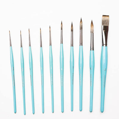 Set of 10 Paint Brushes | Watercolor Hybrid Brush Set for Artists with Brush Holder | 2nd Gen Aquasync Bristle & Oval Grip Handle | ICY Blue