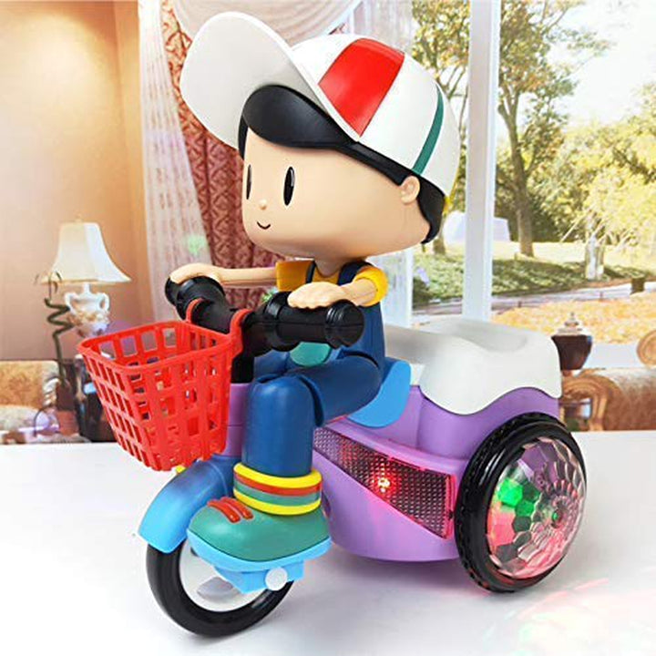 Battery Operated 360° Stunt Tricycle with Musical, 4D Flashing Light and Rotation Toy (Purple)