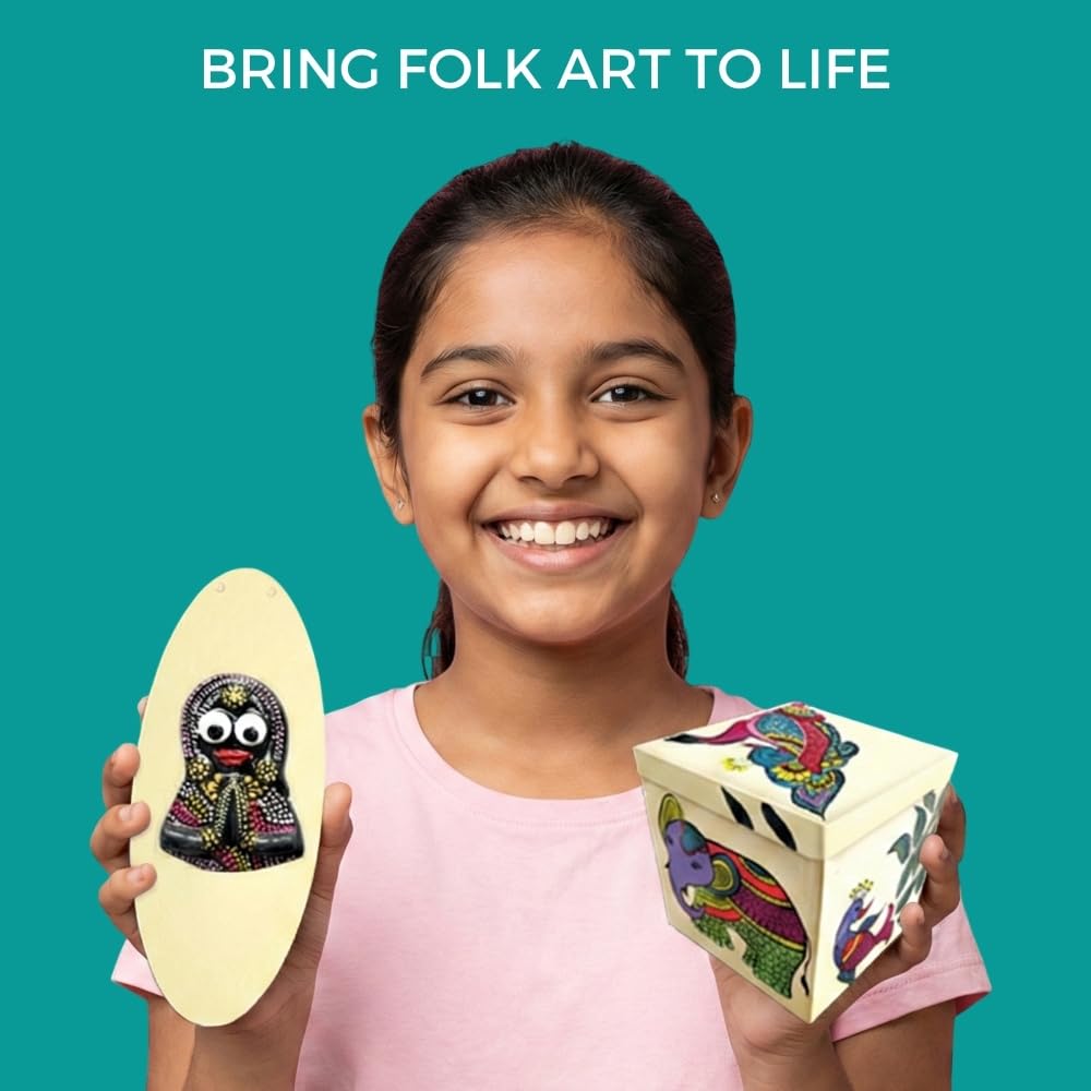 ToyKraft Paint Your Own Folk Decors DIY Art & Craft Kit | Learn 3 Indian Art Forms | Creative Painting & Home Decoration Activity