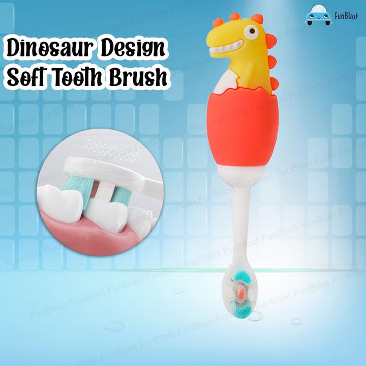 FunBlast Dinosaur Kids Toothbrush | Extra Soft Microfiber Bristle Animal Design Manual Toothbrush | Assorted Colour