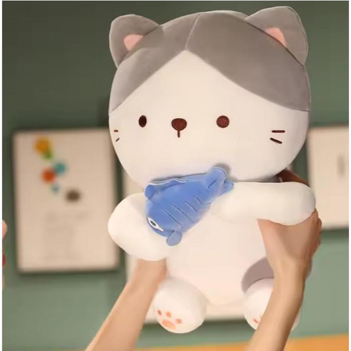 CuddleNest Adorable and Safe Fish Cat Plush Toy for Children - Grey