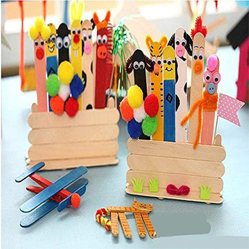 100 Wooden Multicolored Big Ice Cream Sticks | Ideal for Arts & Crafts and School Projects