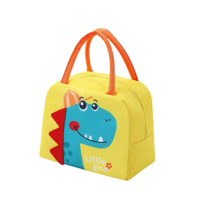 Insulated Lunch Box Bag with Aluminium Foil Insulation | Yellow Colour, Dinosaur Design