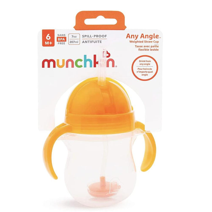 Munchkin Click Lock Tip & Sip Weighted Straw Cup- 207 ml (Orange) | Spill-Proof Sippy Cup for Babies