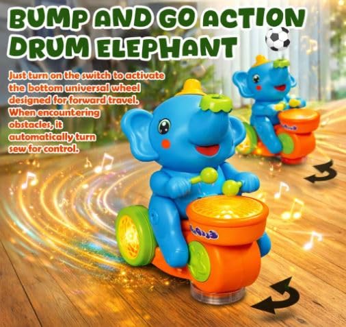 ToyBoi Elephant Musician Go Musical Toy | Bump & Go Action, Lights & Sound