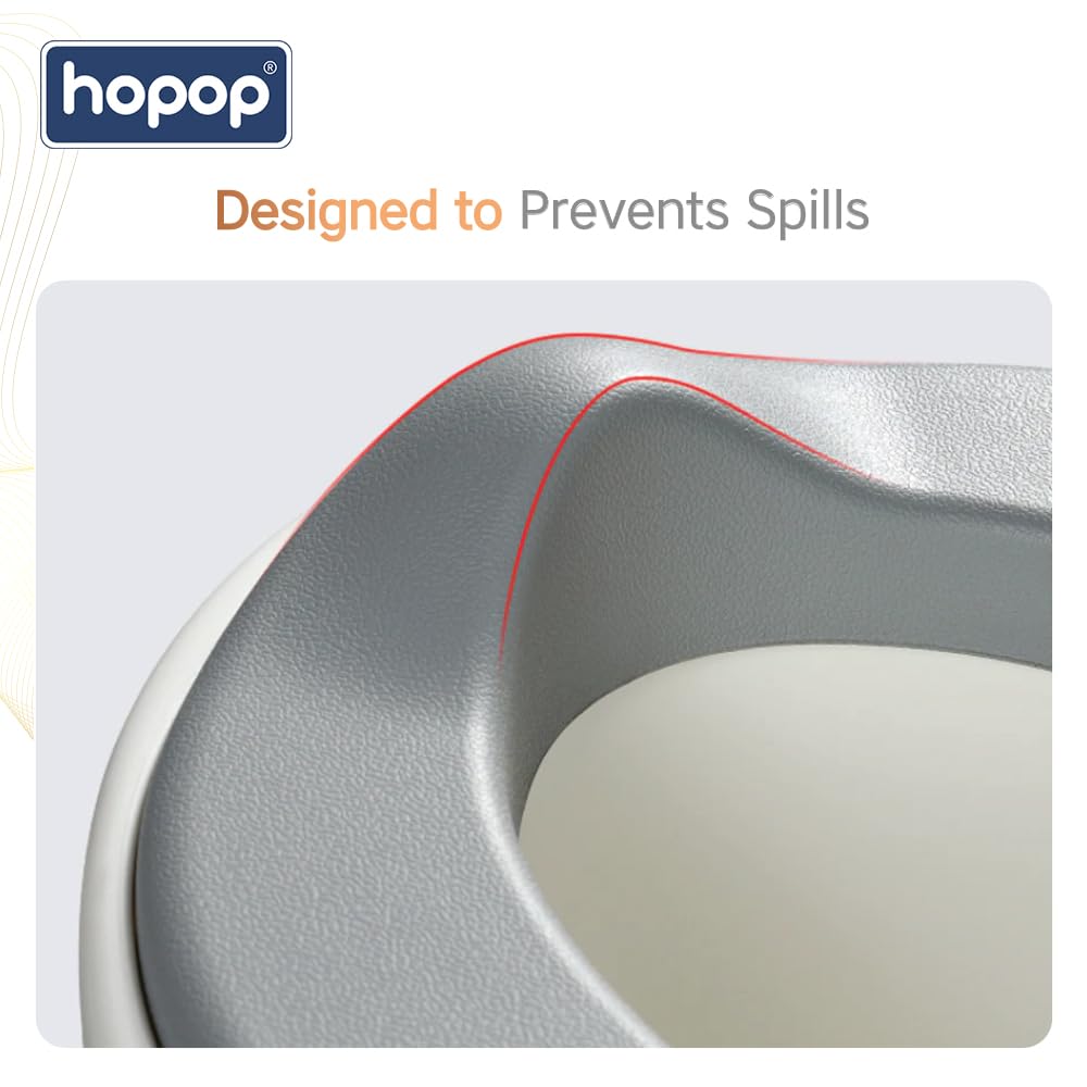 Hopop Portable Potty Training Seat for Baby & Kids | Soft & Comfortable Potty Chair with Removable Bowl | Anti-Slip Stable Design- Silver