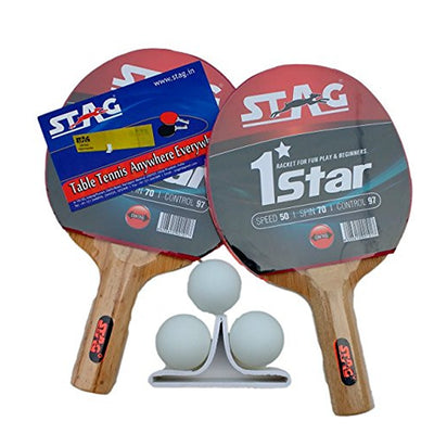 STAG ICONIC Anywhere Everywhere Table Tennis Playset, 2 Racquets & 3 Balls (White)