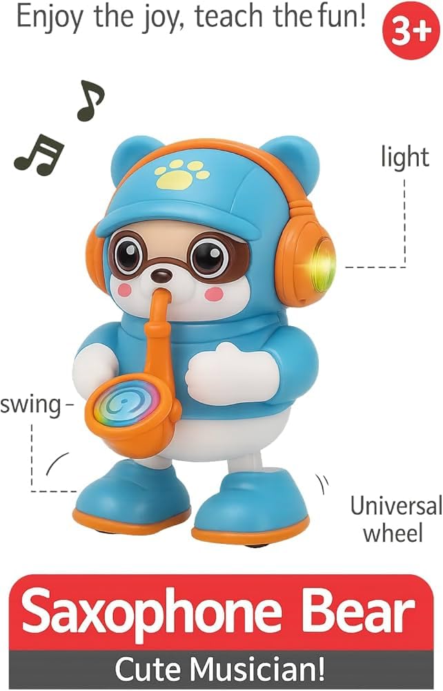 Saxophone Bear Toy for Kids | Lights, Music, Dancing Bear Toy - Blue