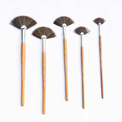 5 Fan Paint Brushes | Artist Painting Brush Set for Acrylic, Watercolor, & Gouache Painting with Brush Holder | Cruelty-Free