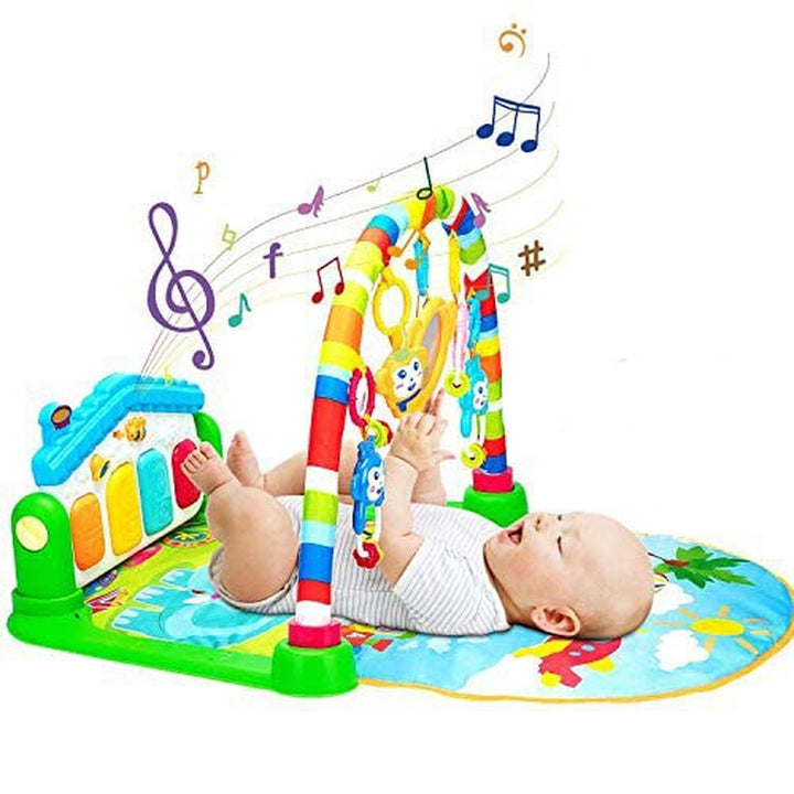 Baby Play Mat Gym & Fitness Rack with Hanging Rattles Lights & Musical Keyboard - Beach Theme