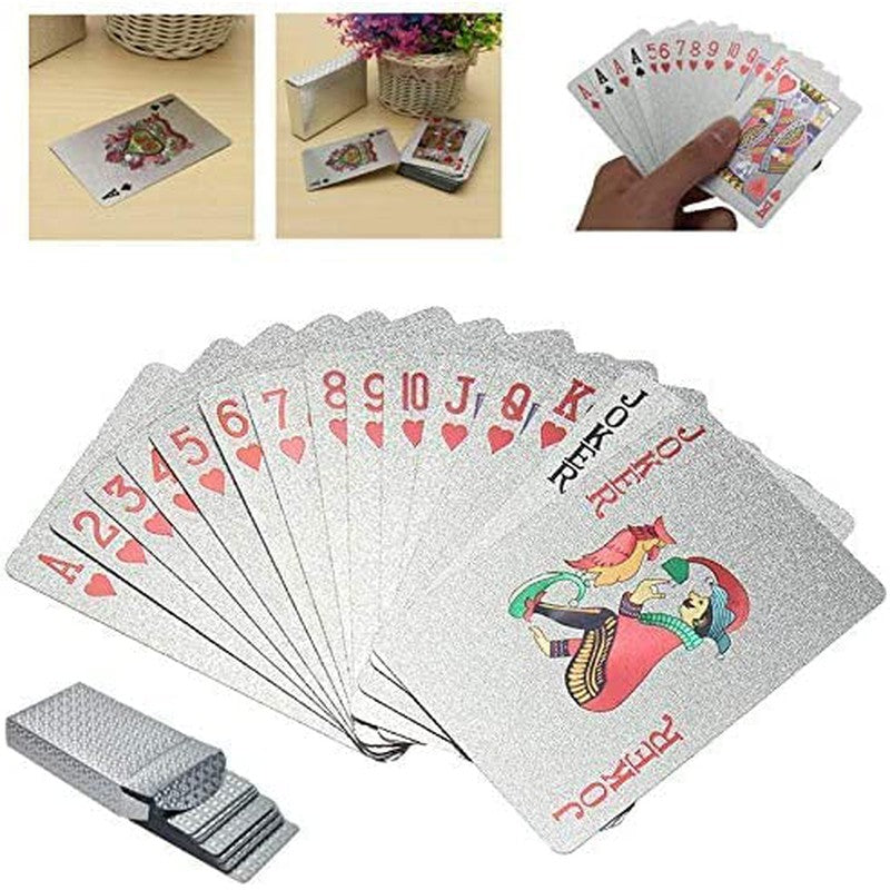 Luxury Silver Deck of Waterproof Washable Poker Cardss Use for Party Game - 2 pcs