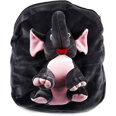 Premium Quality Soft Design Full body Grey Pink Elephant Shape School Bag for Kids - 14 Inches