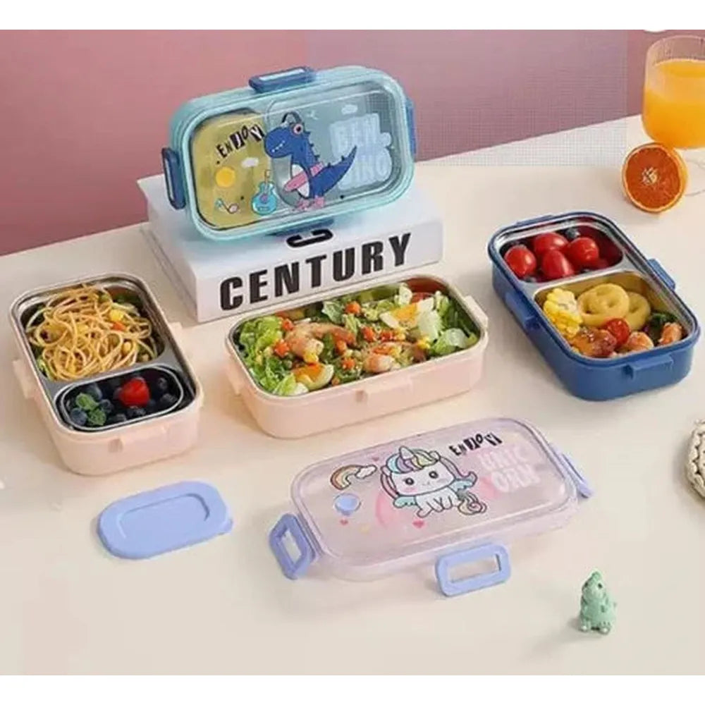 CuddleNest Green Dino Stainless Steel Lunch Box | 700ml + 100ml Soup Bowl