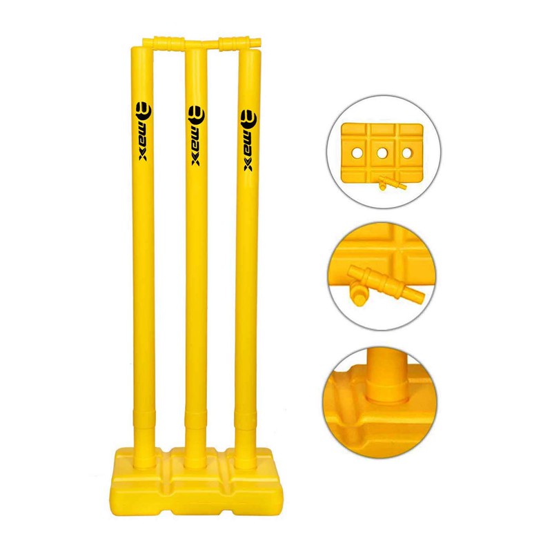 Rmax Cricket Stumps Set (3 Wickets, 1 Base, 2 Bails) | (10-12 Years)