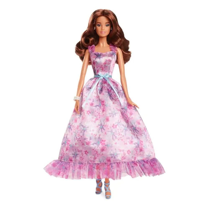 Mattel Original Licensed Barbie Signature Birthday Wishes Doll | Collectible Barbie in Lilac Satin Dress with Wavy Brown Hair