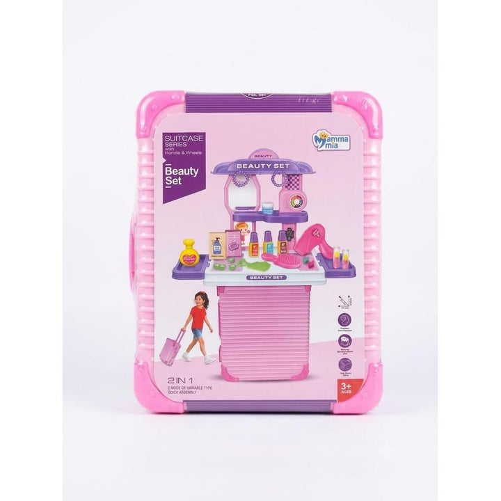 Mamma Mia Beauty Set 2-in-1 Makeup Vanity & Pull-Along Suitcase for Girls | Pretend Play Beauty Salon Kit with Accessories