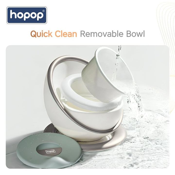 Hopop Portable Potty Training Seat for Baby & Kids | Soft & Comfortable Potty Chair with Removable Bowl | Anti-Slip Stable Design- Silver