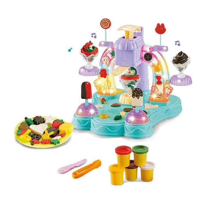 Music Ice Cream 3D Clay Dough Toy Play Set | Ice Cream Maker with Light & Music | Pretend Play Set for Kids | 19 Pieces