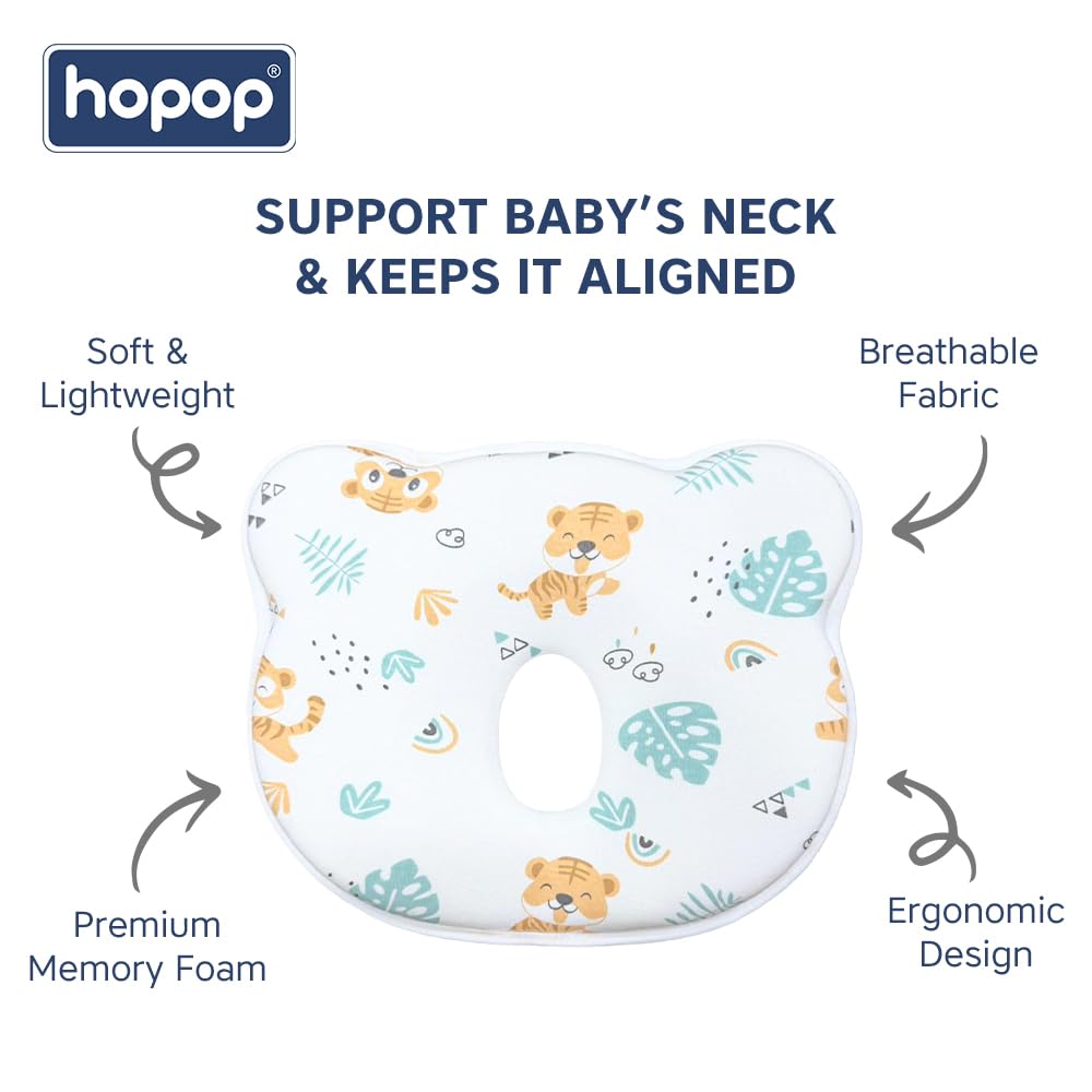 Hopop Soft & Comfortable Microfiber Baby Pillow | Fluffy Sleeping Pillow with Cover - Tiger Print