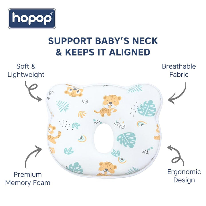 Hopop Soft & Comfortable Microfiber Baby Pillow | Fluffy Sleeping Pillow with Cover - Tiger Print