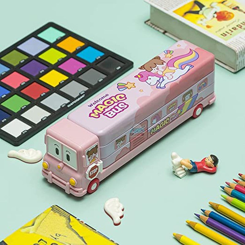 Stylish School Bus Geometry Box with Wheel (Pink)