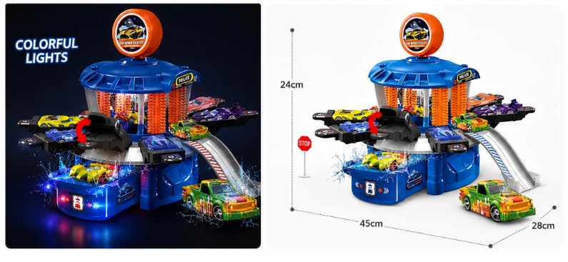 Six-Six-Zero Multi-Station Car Wash Facility Toy Playset | 43 Pieces | Colour Changing Alloy Cars