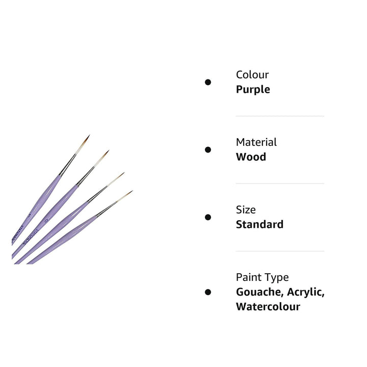 Set of 4 Paint Brushes | Handmade Long Bristle Liner | Lavender | Wood