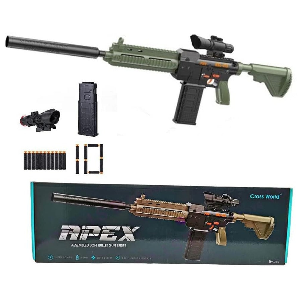 Battery Operated Motorized Electric APEX Sniper Toy Gun with Foam Bullets Darts & Plastic Bullets