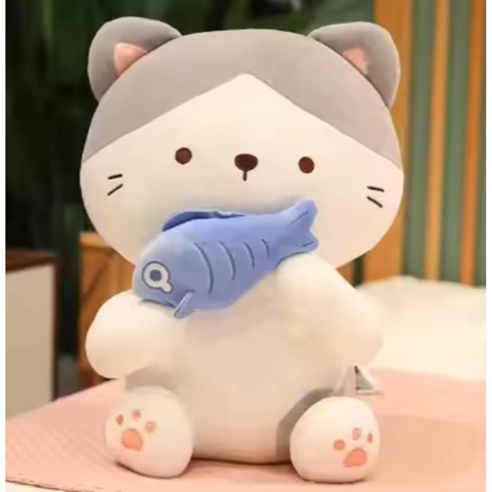 CuddleNest Adorable and Safe Fish Cat Plush Toy for Children - Grey