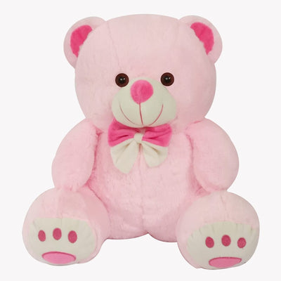 Plush Cute Sitting Teddy Bear Soft Toys with Neck Bow and Foot Print - Pink 35 cm