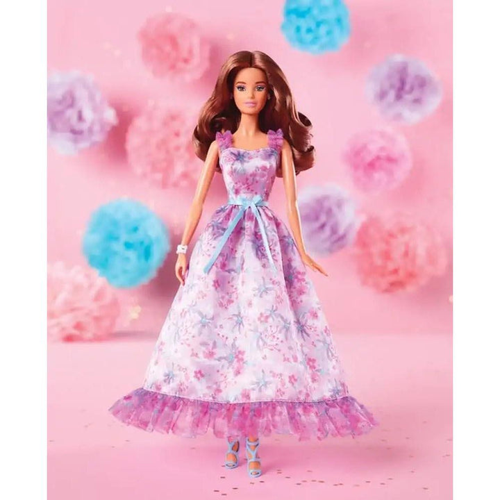 Mattel Original Licensed Barbie Signature Birthday Wishes Doll | Collectible Barbie in Lilac Satin Dress with Wavy Brown Hair