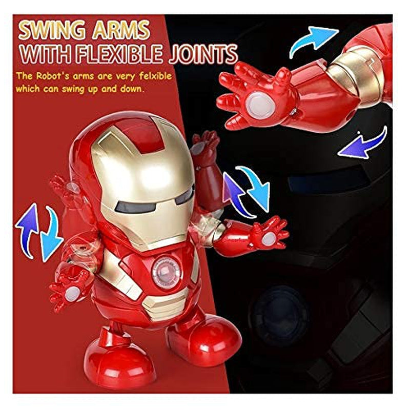 360 Degree Rotating Dancing Iron Man with Bump and Go Action, 3D Light Music and Dancing