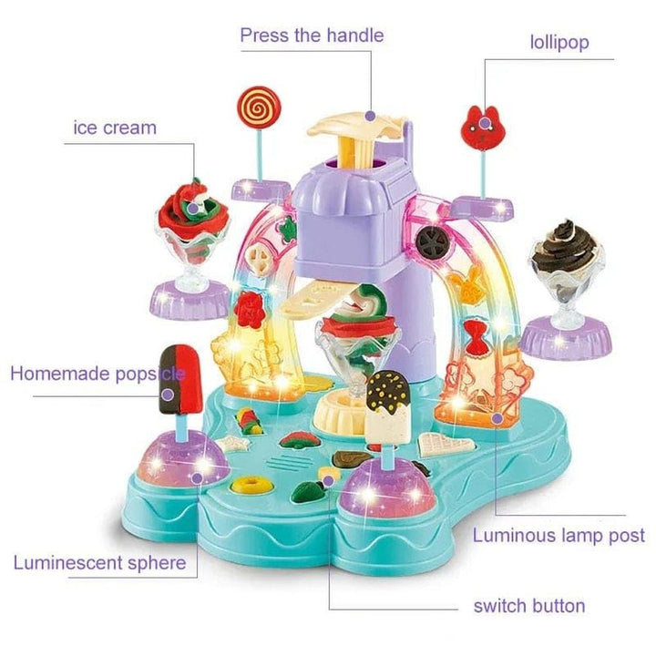 Music Ice Cream 3D Clay Dough Toy Play Set | Ice Cream Maker with Light & Music | Pretend Play Set for Kids | 19 Pieces
