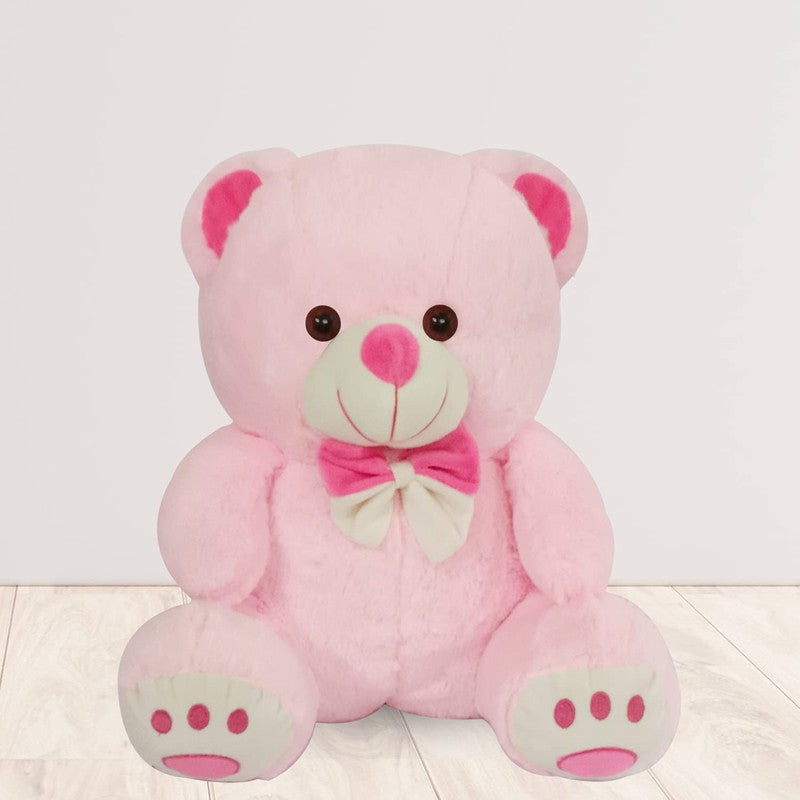 Plush Cute Sitting Teddy Bear Soft Toys with Neck Bow and Foot Print - Pink 35 cm