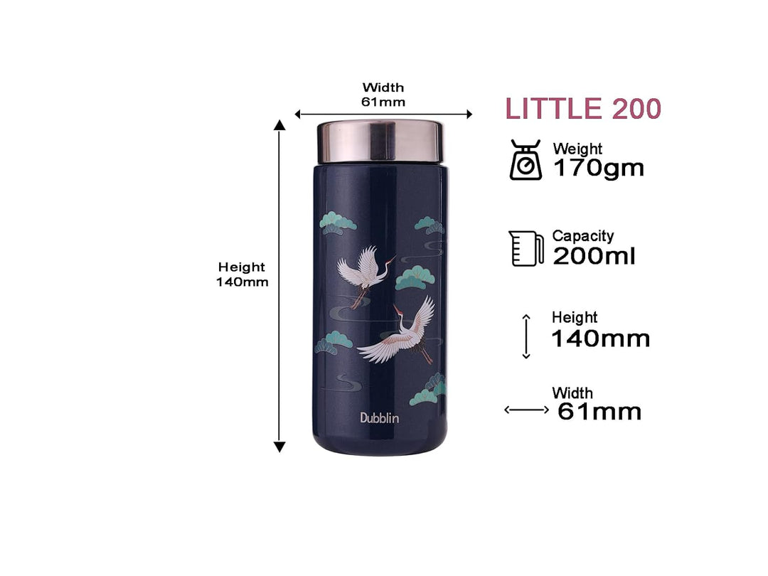 Dubblin Little Insulated Stainless Steel Water Bottle - 200ml | Keeps Water Hot & Cold - Dark Blue