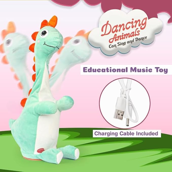 Dancing Dinosaur Plush Toy Wriggle & Singing Recording Repeat What You Say (Assorted Colours)