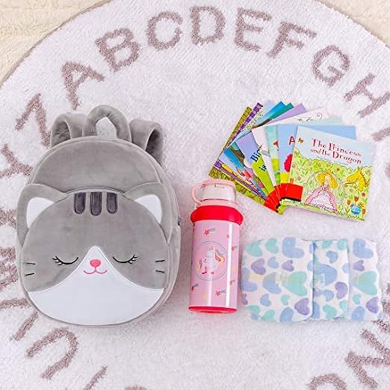 Premium Quality Soft Design Grey Cat Shape School Bag for Kids - 14 Inches